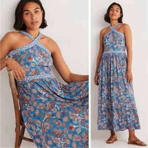 Boden Halterneck Jersey Maxi Dress Mosaic Blue Paisley Bud Bohemian Floral 16